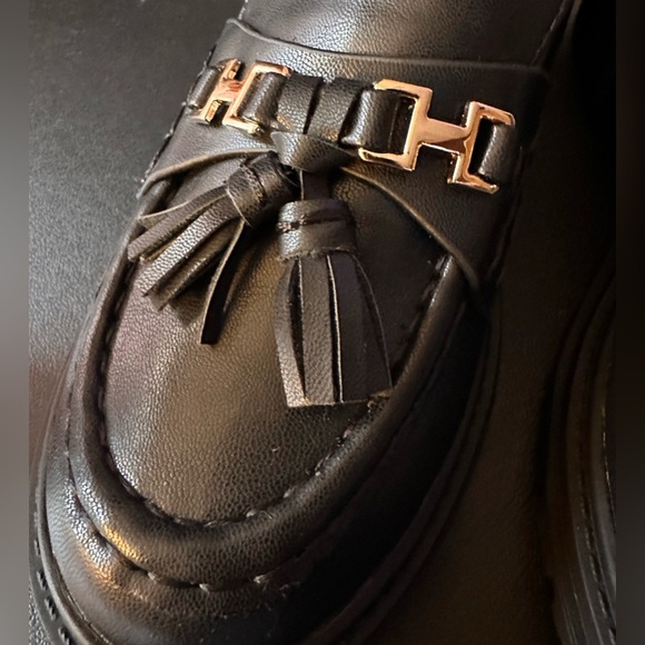 New Womens Lug Sole Platform Mid Chunky Heel Loafers Classic Round Toe Slip - Picture 2 of 11